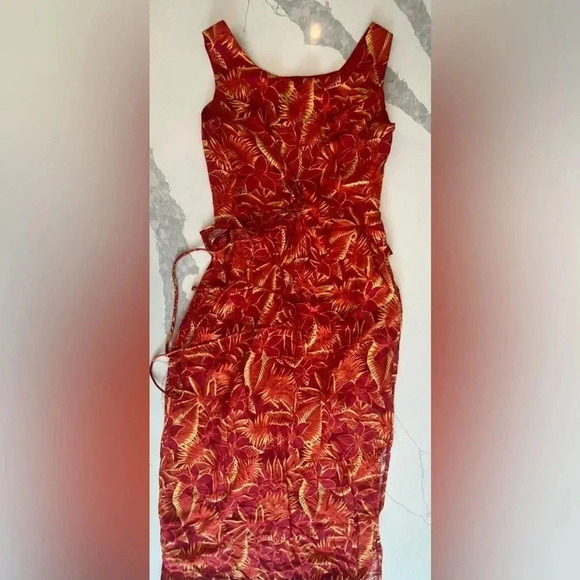 Miss Scarlet Tropical Hawaiian‎ Cruise-wear Sleeveless Slit Maxi Dress 10p EUC - Picture 5 of 12